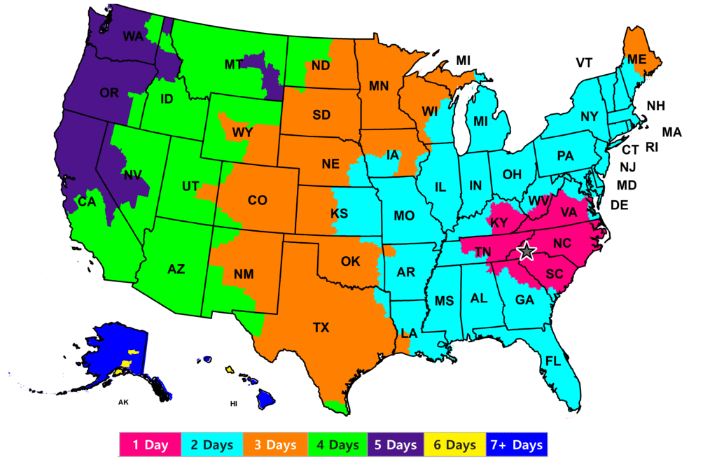 FedEx Ground transit times for shipments within the continental United States