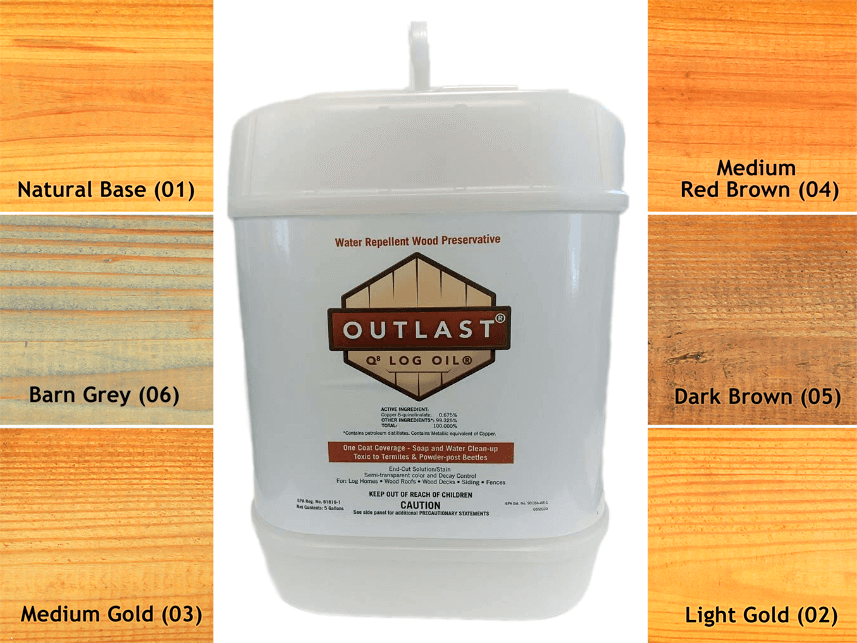 Q8 Log Oil 5 gallon container with color samples