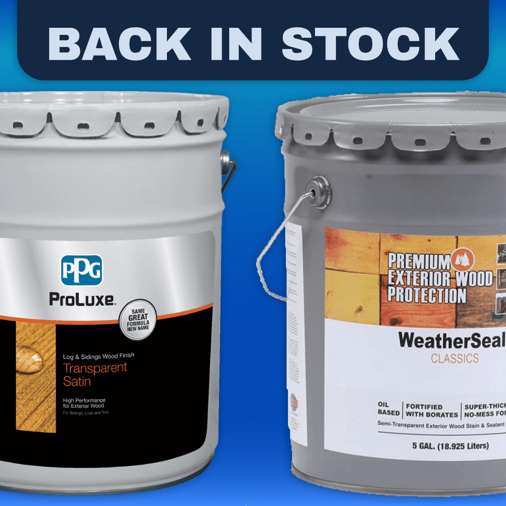 PPG ProLuxe Cetol Log & Siding and WeatherSeal Exterior Wood Stain Finish cans